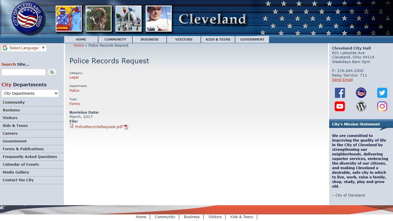 Police Records Request | City of Cleveland