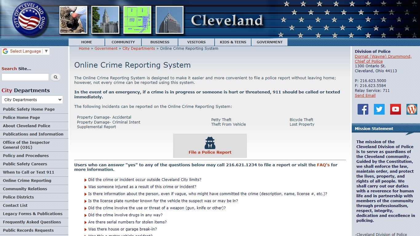 Online Crime Reporting System | City of Cleveland